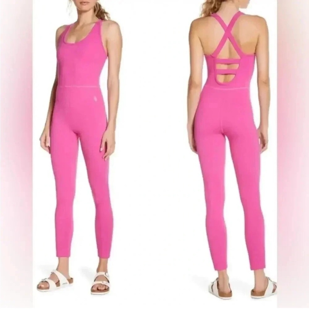 New FP Movement Free Throw One Piece Jumpsuit Pink Stretch Athletic Sz S